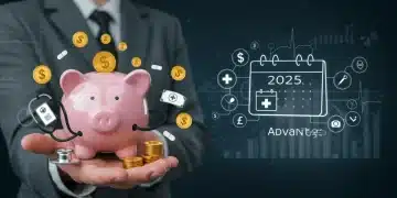 Illustration of HSA benefits for 2025 tax advantages, showing money and medical symbols