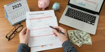 Person planning 2025 finances with laptop and documents