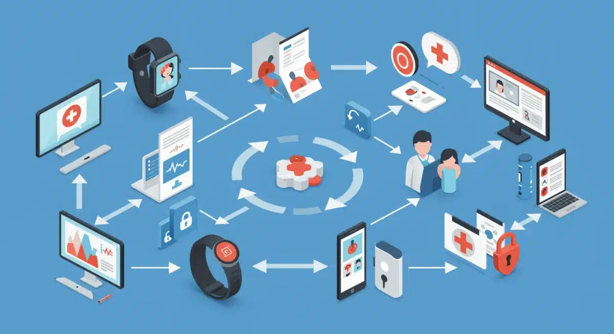 Interconnected digital health systems illustrating data flow and interoperability in modern healthcare.