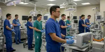 Healthcare professionals training with MedTech devices in a simulation lab for competency