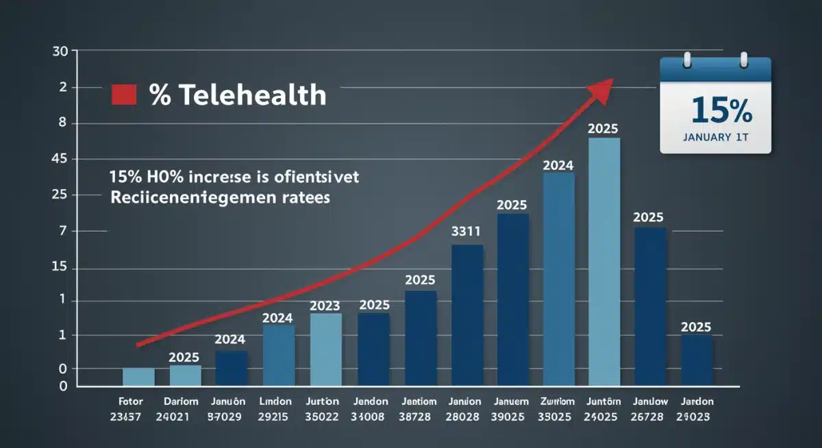 Bar chart showing 15% increase in telehealth reimbursement for 2025