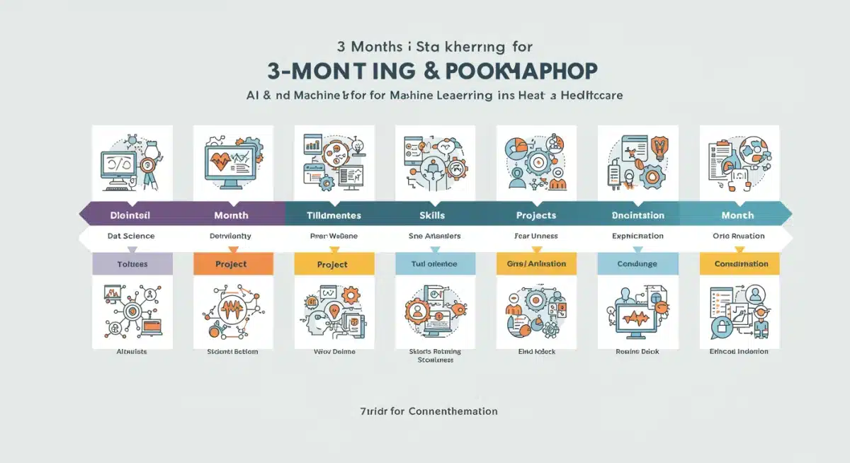 Infographic detailing a 3-month learning roadmap for AI and ML in healthcare.