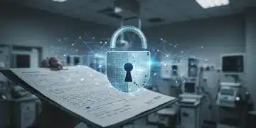 U.S. Healthcare Cybersecurity Threats Surge 25%: Patient Data at Risk Digital lock protecting patient data in a healthcare setting, symbolizing cybersecurity challenges.