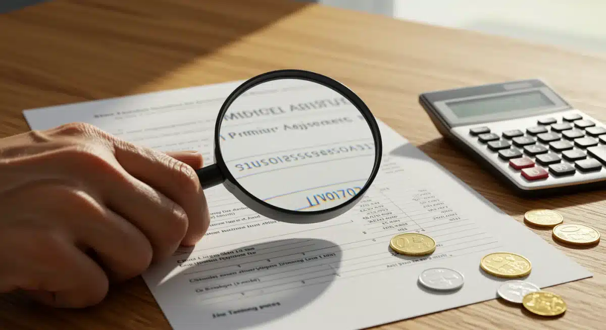 Magnifying glass over Medicare premium document with calculator