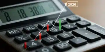 Calculator with rising arrows and 2026 calendar for Social Security COLA