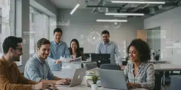 Diverse employees thriving in a supportive modern office environment