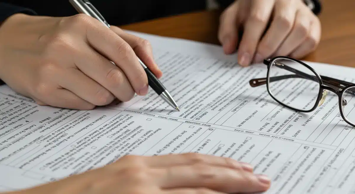 Person meticulously filling out disability benefit application form