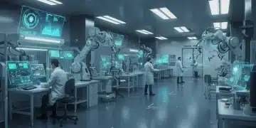 Scientists developing advanced medical technology in a futuristic lab