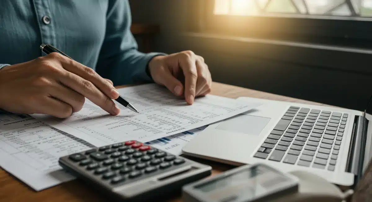 Person analyzing long-term care cost estimates on a spreadsheet