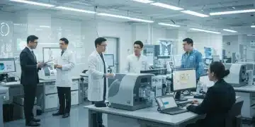 MedTech R&D project team collaborating in a modern lab