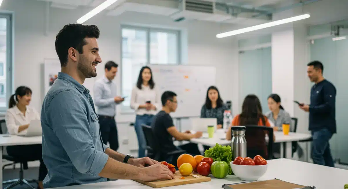 Employees participating in a corporate wellness program, highlighting workplace benefits