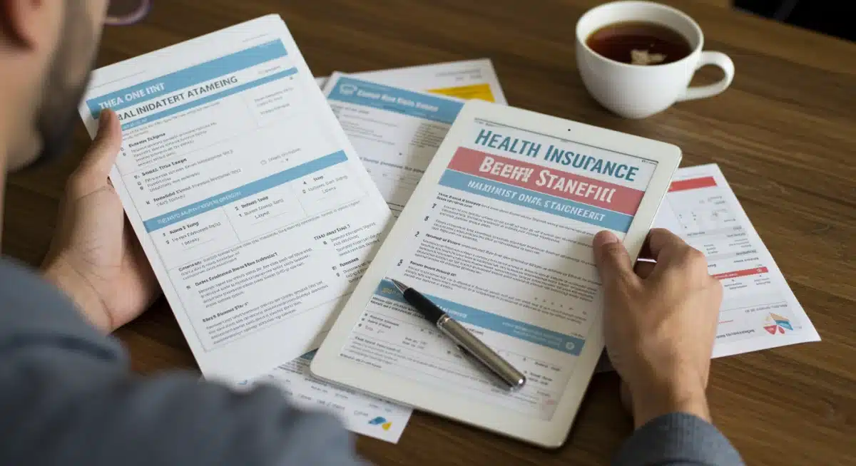 Person reviewing health insurance documents to understand wellness benefits