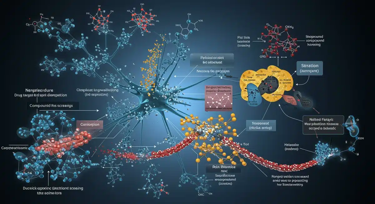 Artificial intelligence neural network analyzing biological data for drug development.