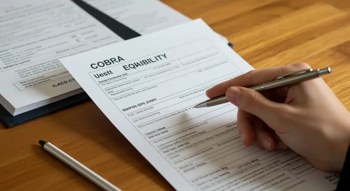 Hand pointing to COBRA eligibility requirements on a form