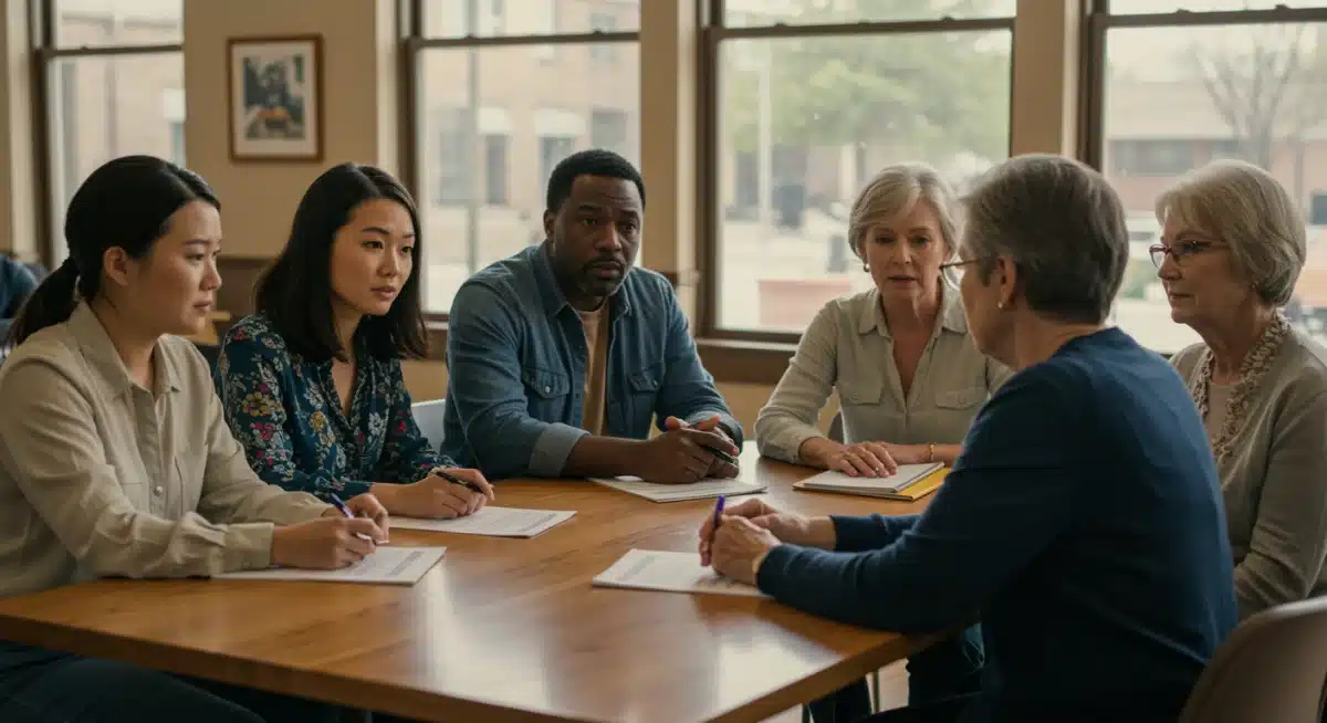 Diverse community discussing impact of new federal healthcare mandates