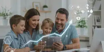 Family reviewing 2026 healthcare tax credits on a tablet, symbolizing financial relief.