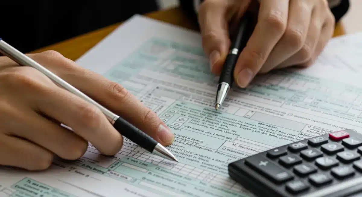 Hands meticulously filling out tax forms for healthcare expense deductions.