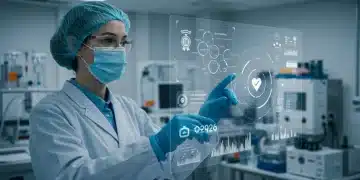 Professional reviewing MedTech certifications on a futuristic display in 2026