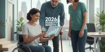People discussing 2026 disability benefits on a tablet
