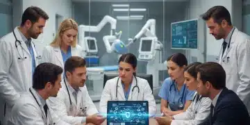 Healthcare professionals discussing MedTech cybersecurity protocols and patient data protection strategies.