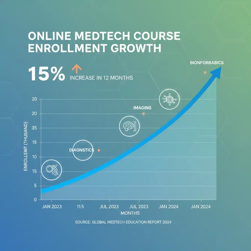 Chart showing 15% growth in online MedTech course enrollment.