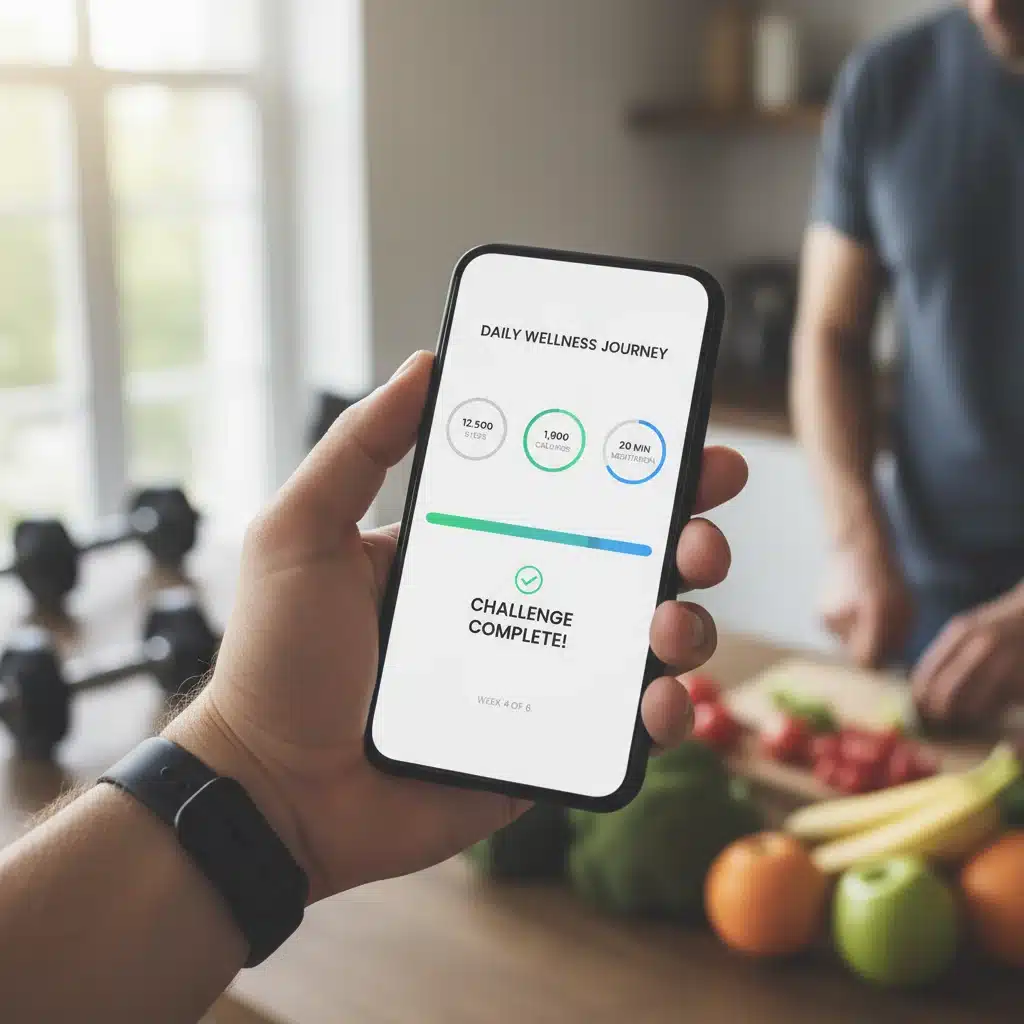 Smartphone displaying a comprehensive employee wellness tracking application.