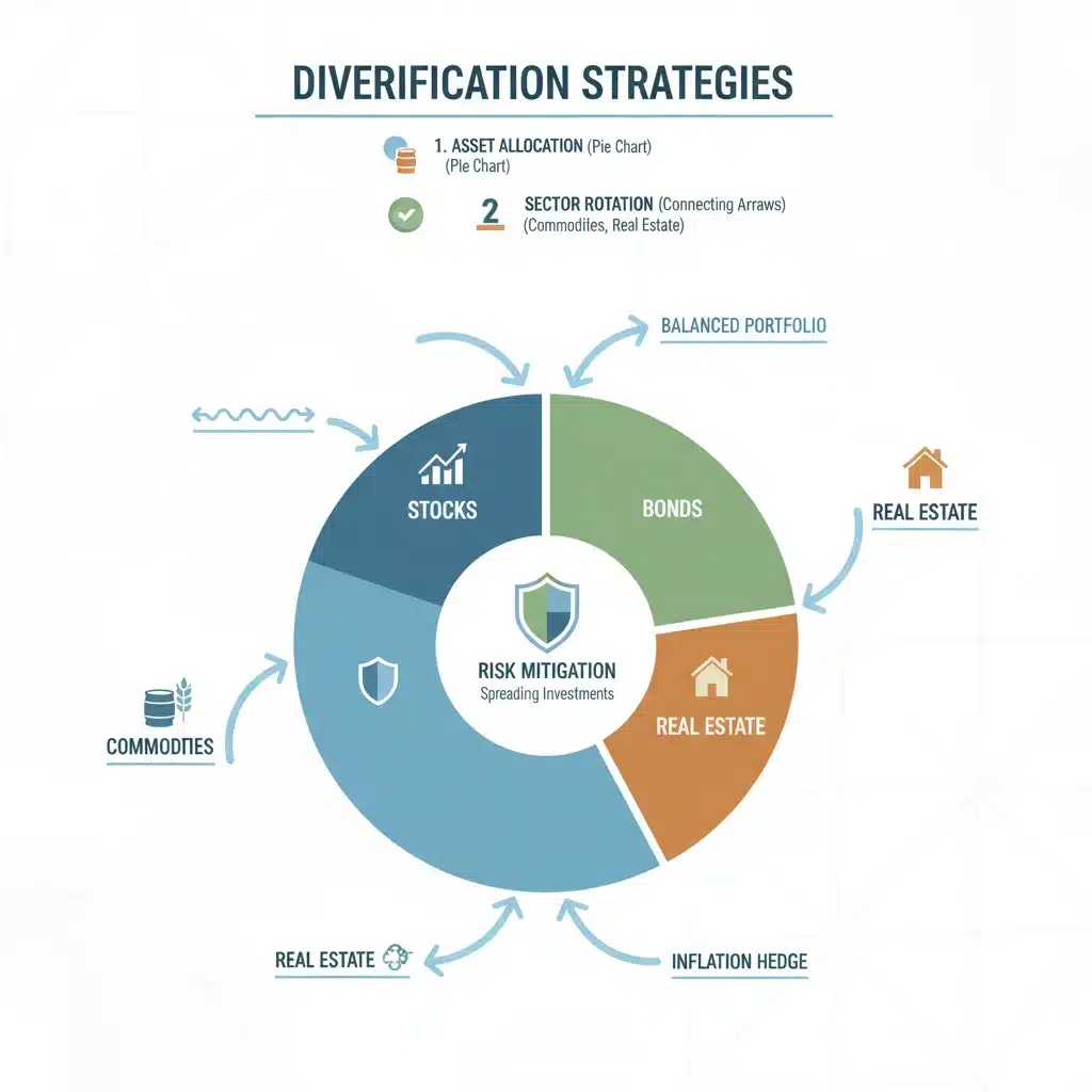 Infographic illustrating diverse asset allocation for retirement portfolio protection
