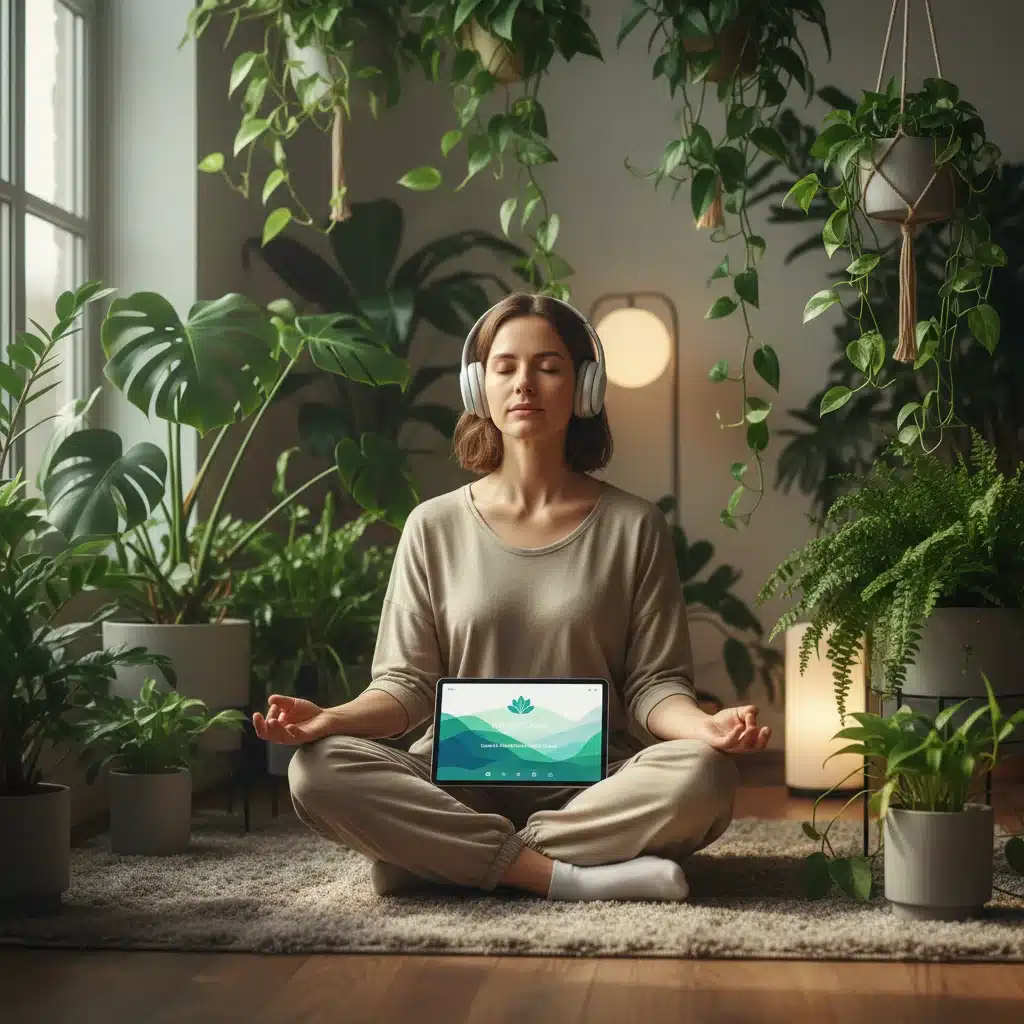 Employee engaging in digital mindfulness and mental health support