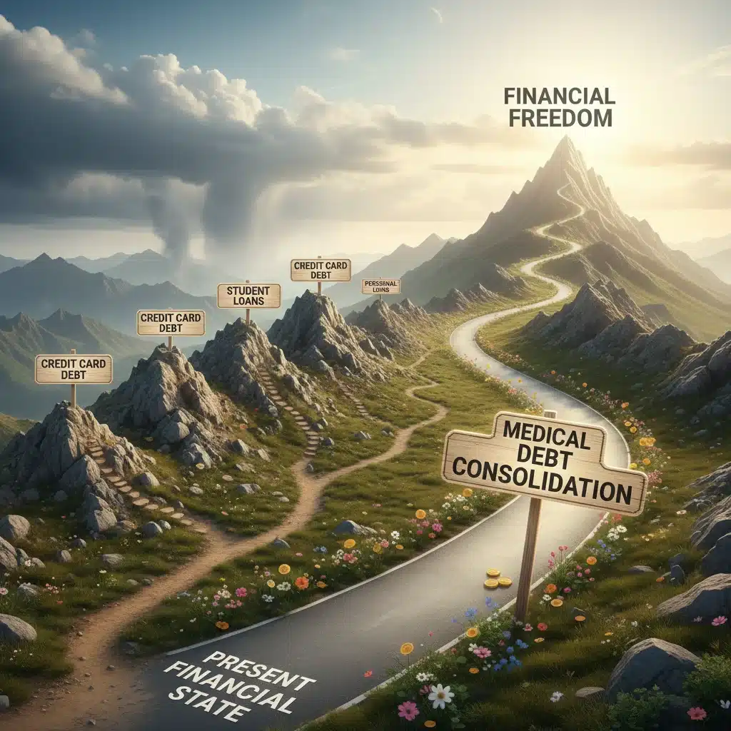 Financial roadmap illustrating a smoother path with medical debt consolidation.