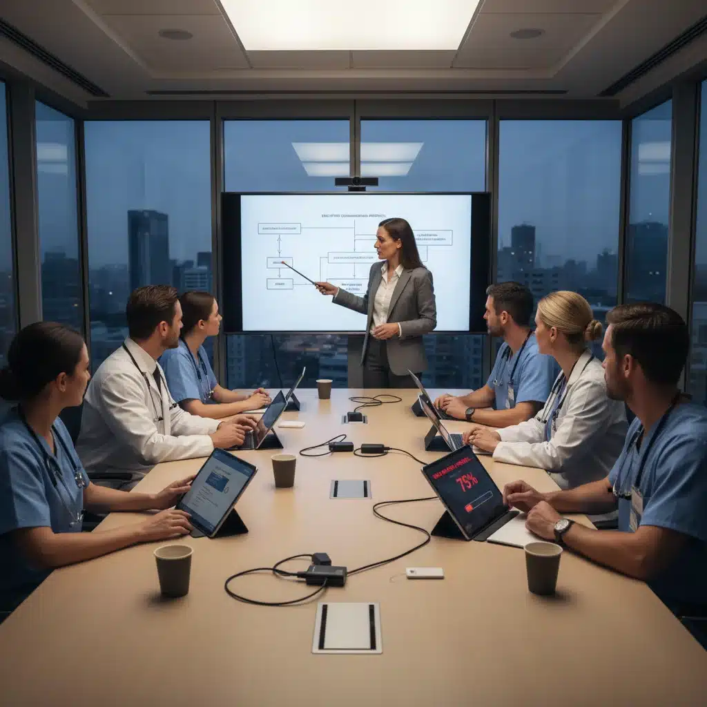 Healthcare professionals in interactive cybersecurity training