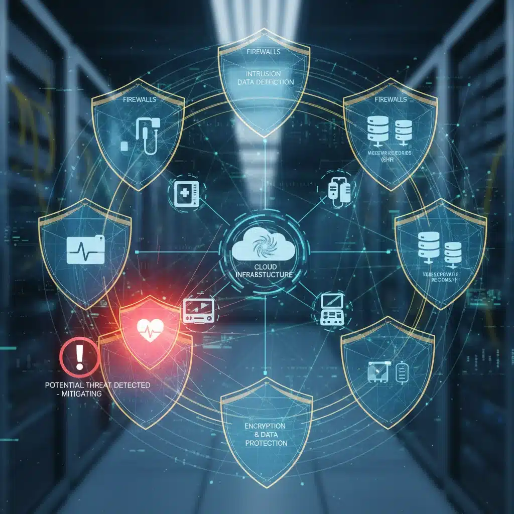 Complex network of medical devices and cybersecurity layers