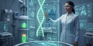 Futuristic personalized medicine interface with genetic data and MedTech devices