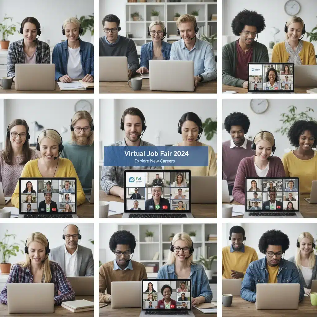 Job seekers participating in a virtual job fair on laptops