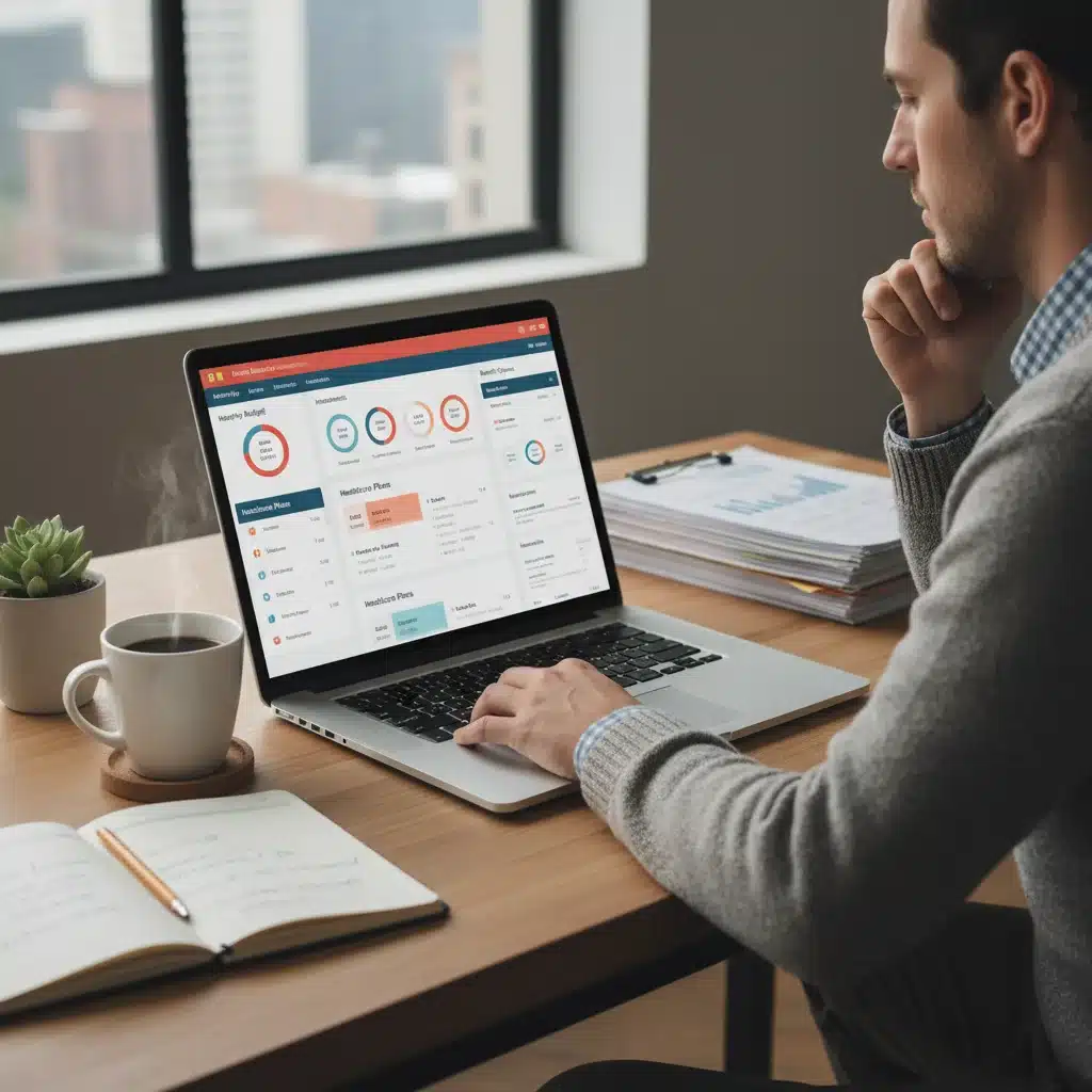 Individual thoughtfully reviewing financial planning on a laptop, optimizing employee benefits.
