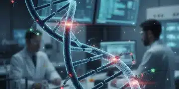 DNA strands being precisely edited by advanced molecular tools, symbolizing gene editing therapy breakthroughs.
