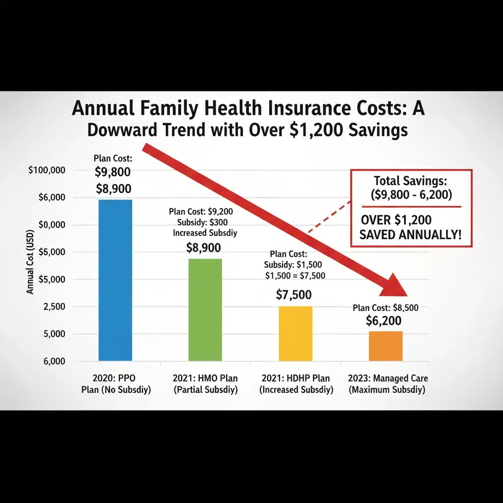 Graph illustrating over 00 in health insurance savings for a family