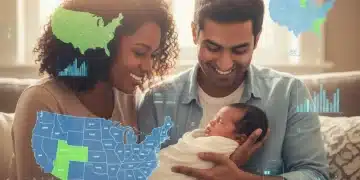Happy new parents with baby, navigating state family leave benefits