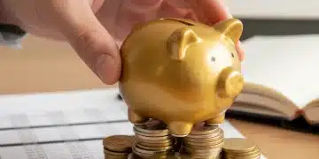 Hand placing piggy bank on coins with 2026 calendar, symbolizing 401k matching benefits