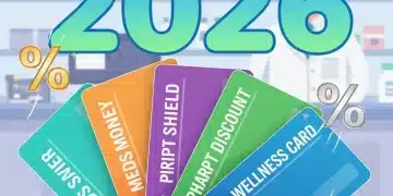 Illustration of multiple prescription drug discount cards offering savings for 2026