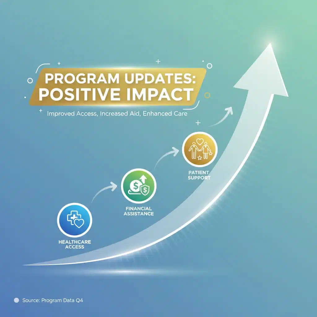 Infographic showing positive trends in healthcare, financial assistance, and patient support.