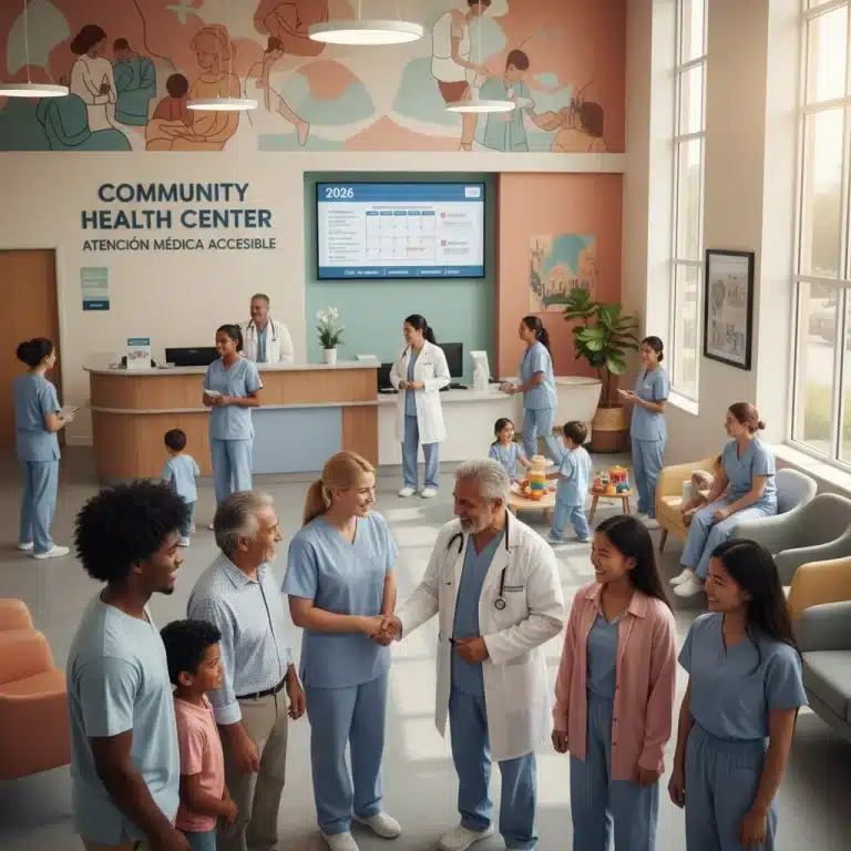 Diverse community members receiving care at a welcoming affordable health clinic in 2026.