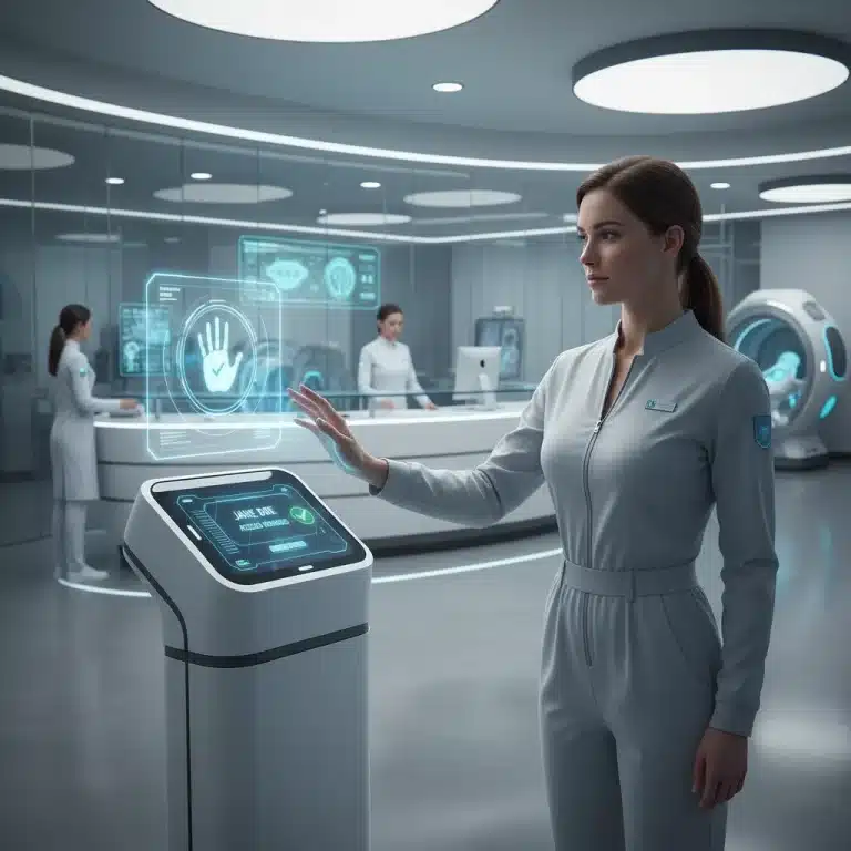 Patient using biometric scanner for secure access in a modern US healthcare facility