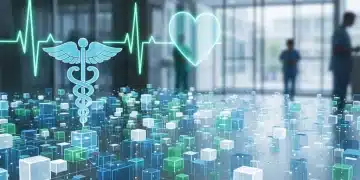 Blockchain in Healthcare: Securing US Medical Records and Reducing Administrative Costs by 10% by 2027 Secure blockchain network protecting medical records in a healthcare setting