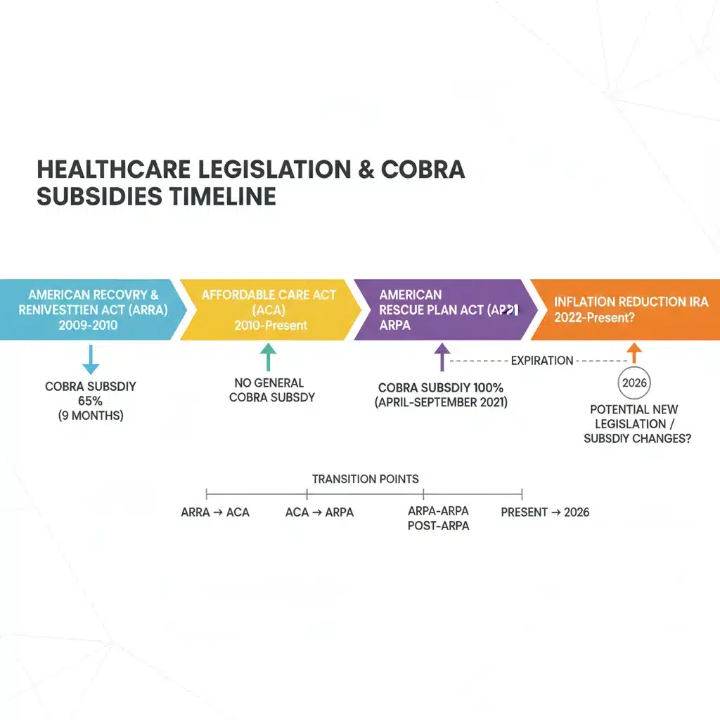 Legislative timeline for COBRA subsidy changes and future dates