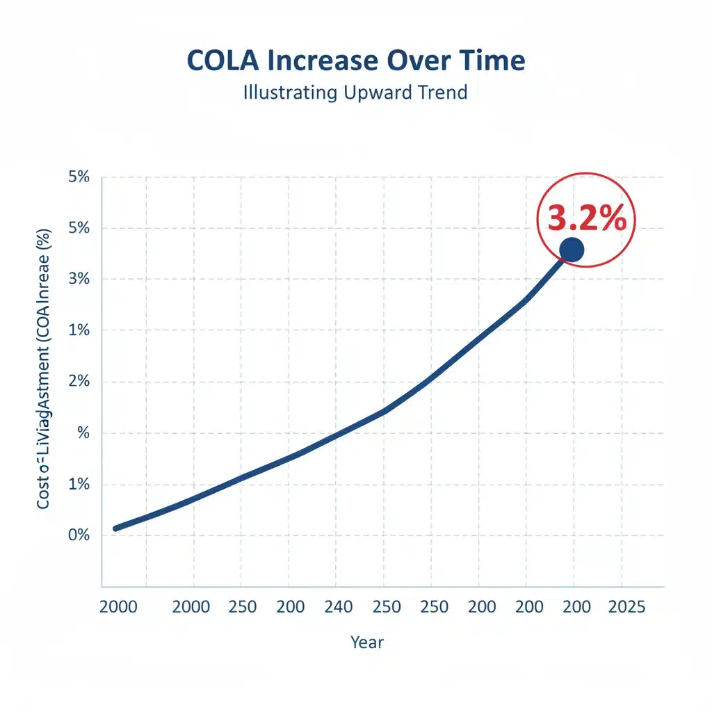 Graph illustrating Social Security COLA increase with a 3.2% highlight.