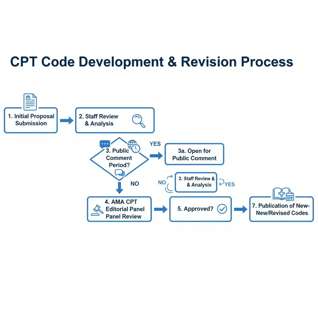 CPT code revision process flowchart for healthcare professionals