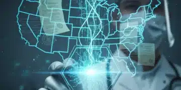 Doctor holding futuristic digital health device with regulatory documents background