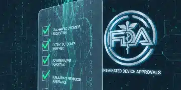 Digital visualization of real-world evidence data integrating with FDA regulatory documents for medical device approval.