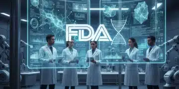 Futuristic lab with AI diagnostic data and FDA logo