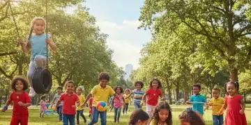 Diverse group of happy children playing outdoors, symbolizing health benefits